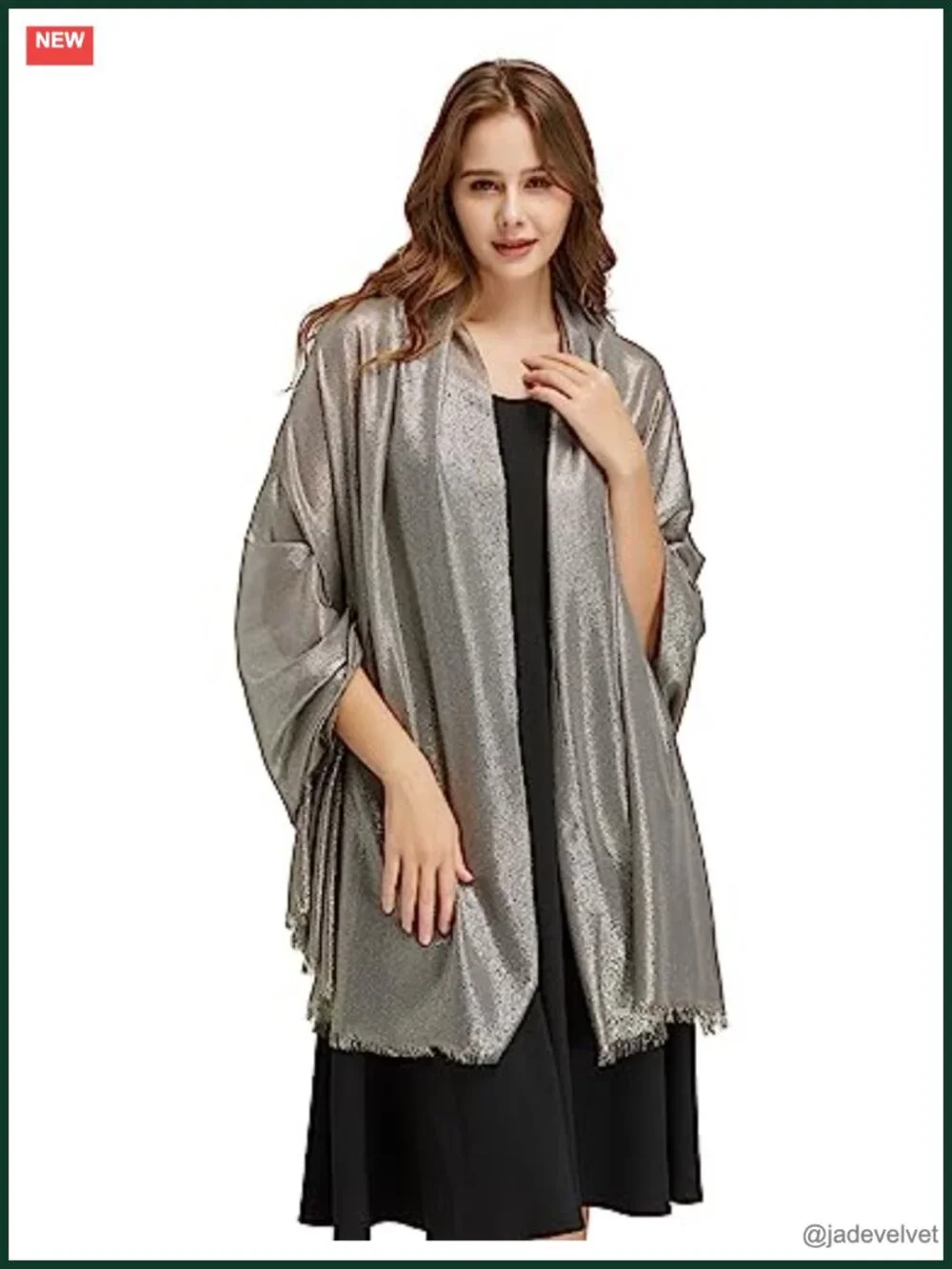 Shimmer Metallic Fringed Shawl Lightweight Evening Wraps for Wedding Party